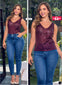 BLUSA CON LENTEJUALEAS BORGOÑA