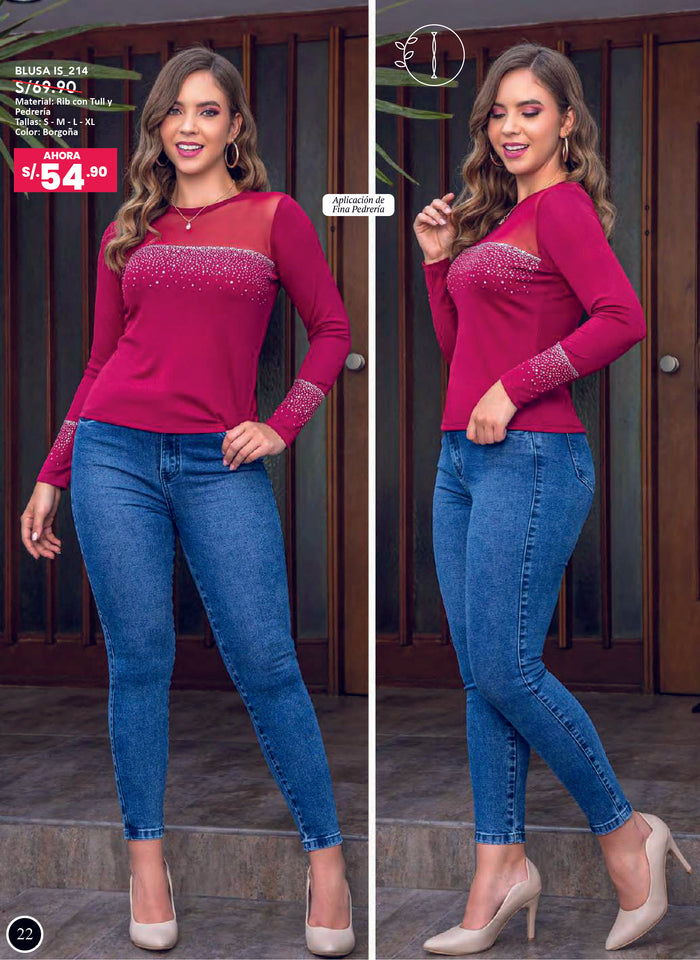 BLUSA MUJER COLOR BORGOÑA