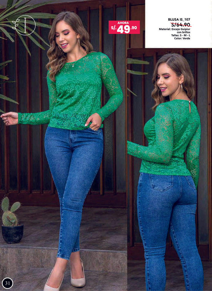 BLUSA VERDE CON ENCAJE GUIPIUR